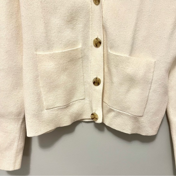 j. crew • white cream button up bell sleeve knit sweater cardigan - Picture 6 of 16